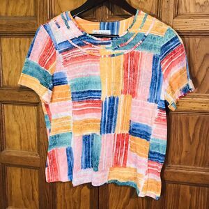 Alfred Dunner Women's PL Multicolor Knit Short Sleeve Poly Blend Pullover Top